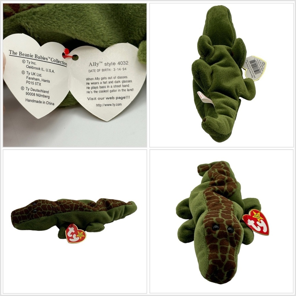 TY Beanie Baby Ally Alligator Toy Plush P.V.C. Pellets 1993 Vintage Kids NWT